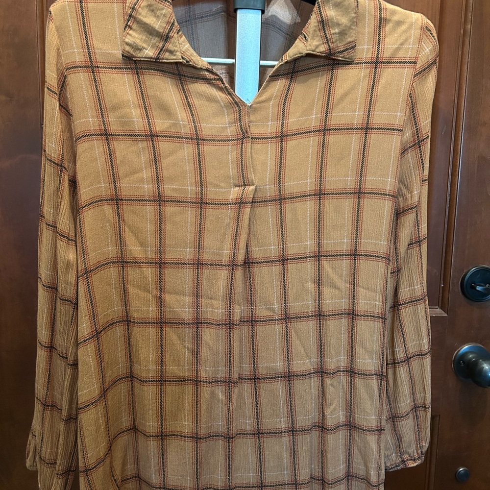 Bobeau Tan Plaid Pullover Shirt Size Large sku#96